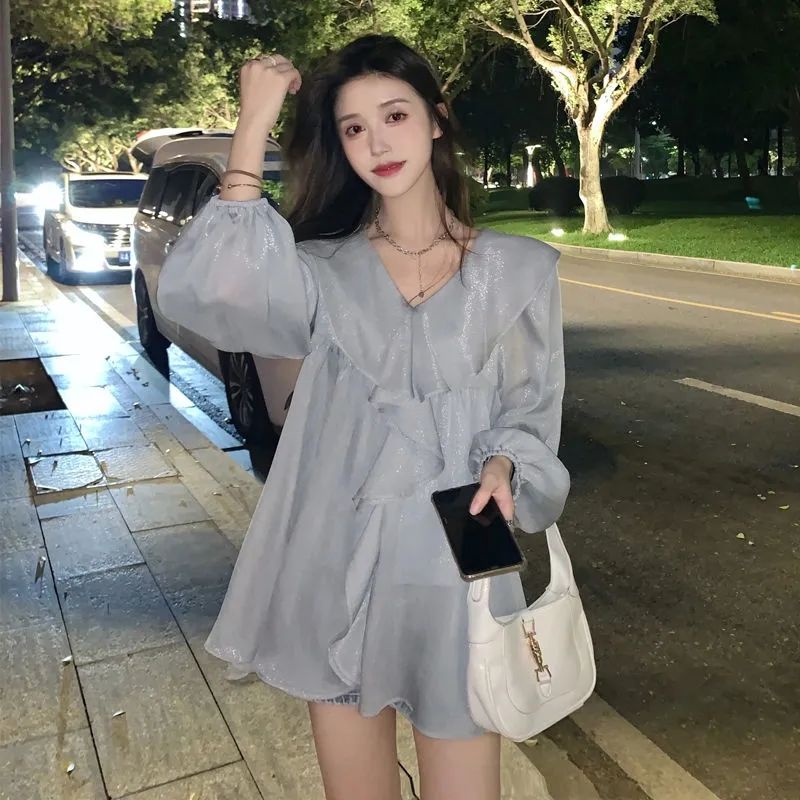 Áo Sơ Mi Chiffon Tay Dài Phong Cách Hàn Quốc Thời Trang Mùa Thu 2022 Mới Cho Nữ