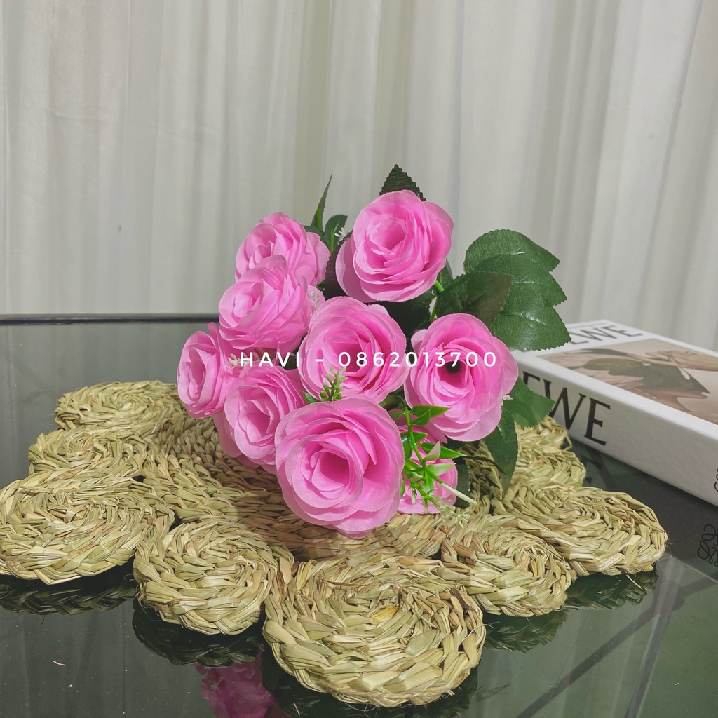 Hoa Giả- Cụm Hoa Hồng Tuyết 12 Nhánh Decor Trang Trí Nhà Cửa Siêu Xinh