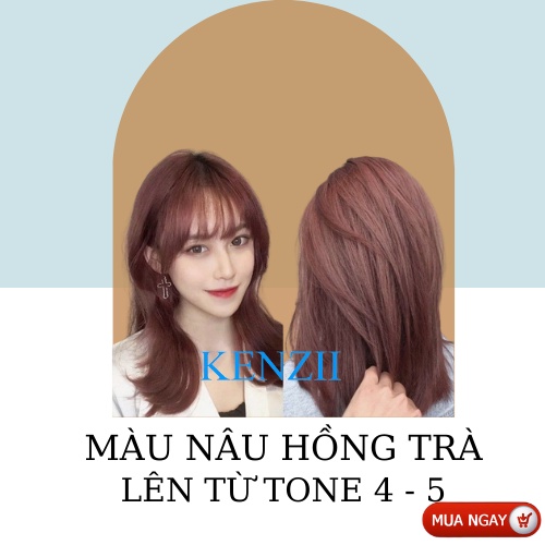 Thuốc nhuộm tóc màu NÂU HỒNG TRÀ lên từ tone nâu 4 -5 ( tặng oxi ) KENZII - Thuốc nhuộm tóc nâu