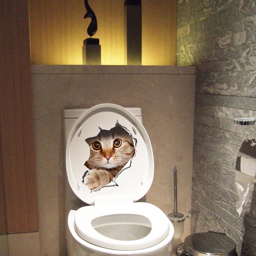 Hình dán con mèo 3D dễ thương dùng để trang trí toilet nhà tắm