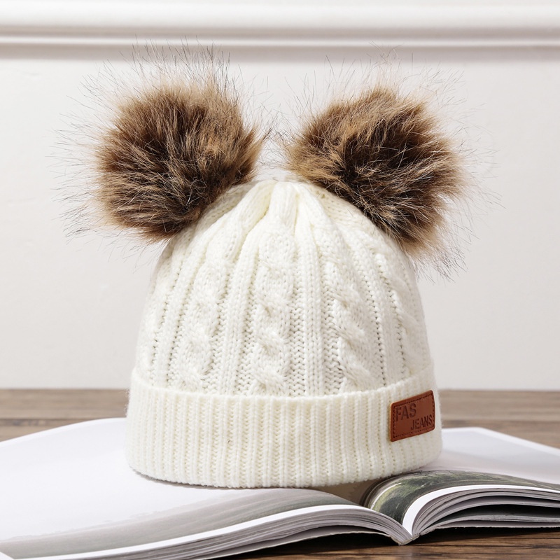 Set Mũ beanie + Găng Tay + Khăn Choàng Cổ Đính Quả Bông Dễ Thương Cho Bé