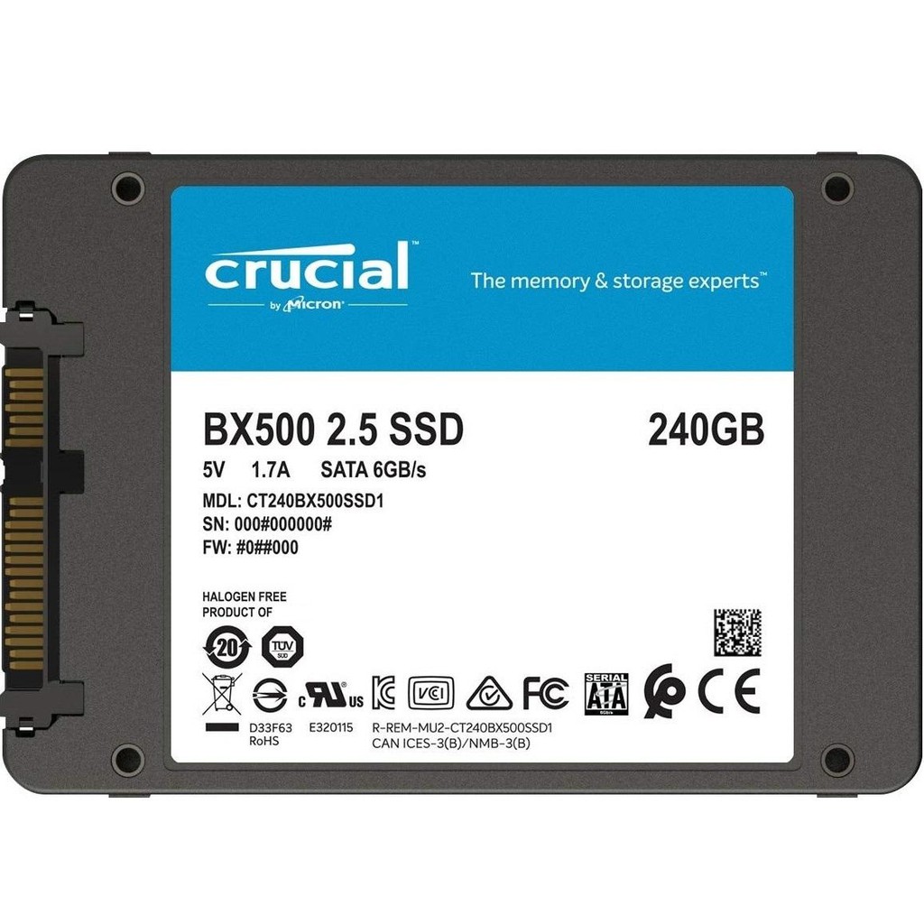 Ổ cứng SSD Crucial BX500 3D NAND SATA III 2.5 inch 480GB R540MB/s W500GB/s (Xanh)
