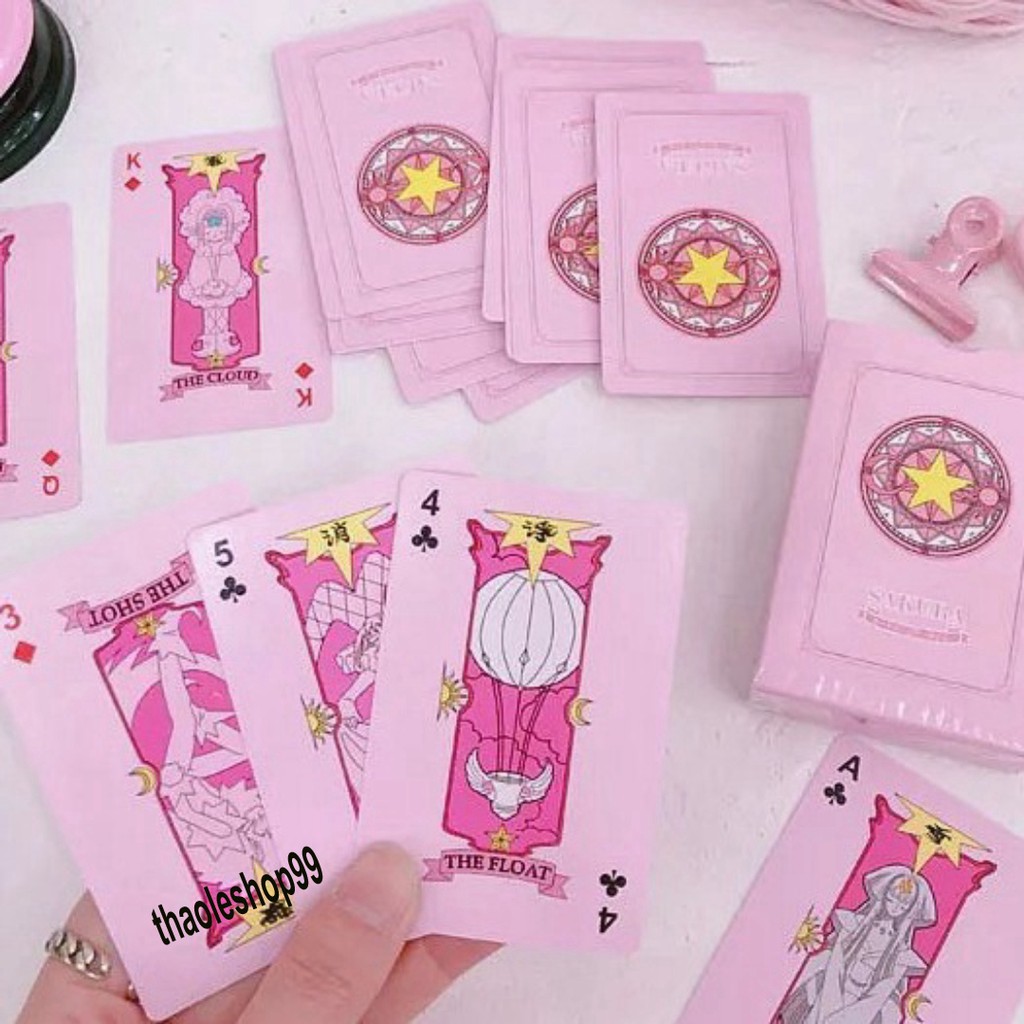 Bộ Bài Tây Màu Hồng In Hoạt Hình Sakura Dễ Thương-54 lá màu hồng khác nhau Clow card/Cardcaptor Sakura/KINOMOTO SAKURA