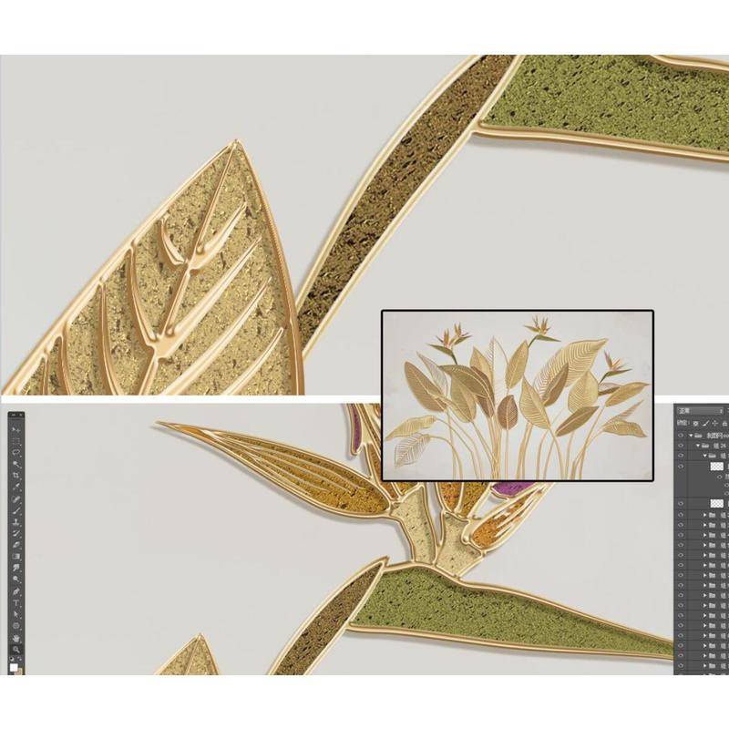 Giấy Dán Tường Dập Nổi Họa Tiết Lá Cây Màu Vàng Kim Phong Cách Bắc Âu Trang Trí Nhà Cửa