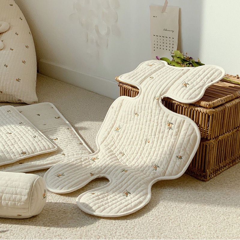 Đệm Lót Xe Đẩy Em Bé Chất Liệu Cotton Thêu Họa Tiết Phong Cách Hàn Quốc