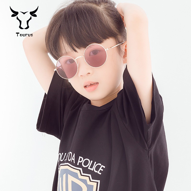Mới phong cách Hàn Quốc gọng tròn kim loại thời trang kính mát trẻ em gradient đầy màu sắc hợp thời trang kính mát cho bé trai và bé gái