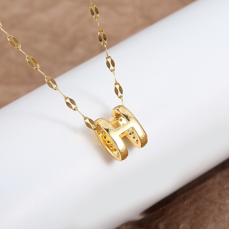 Dây chuyền thép titan 18k mặt hình chữ H thời trang dành cho nữ