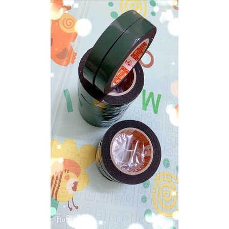 Băng keo xốp xanh 2mặt combo 5cuộn băng dính xốp xanh đen khổ 2cm cuộn to siêu dai siêu dính