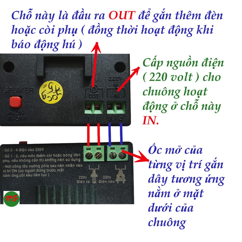 Chuông báo động chống trộm cảm ứng hồng ngoại 6 âm thanh - tiếng chuông lớn  ATA 06C ( kèm vít nhỏ)