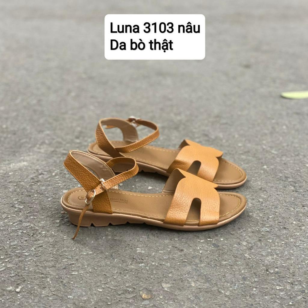 Dép quai hậu nữ đế bằng 2p LUNASHOES 3103 da bò mềm êm chân phối đồ đẹp bảo hành 2 năm