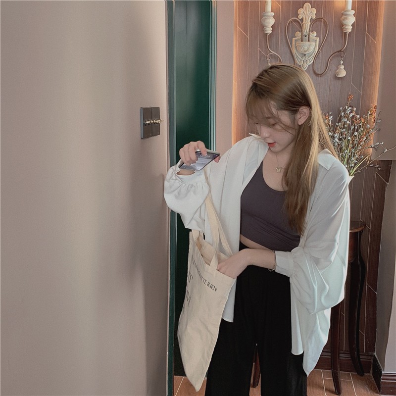 Áo sơ mi dài tay màu xanh dương phong cách Hồng Kông retro