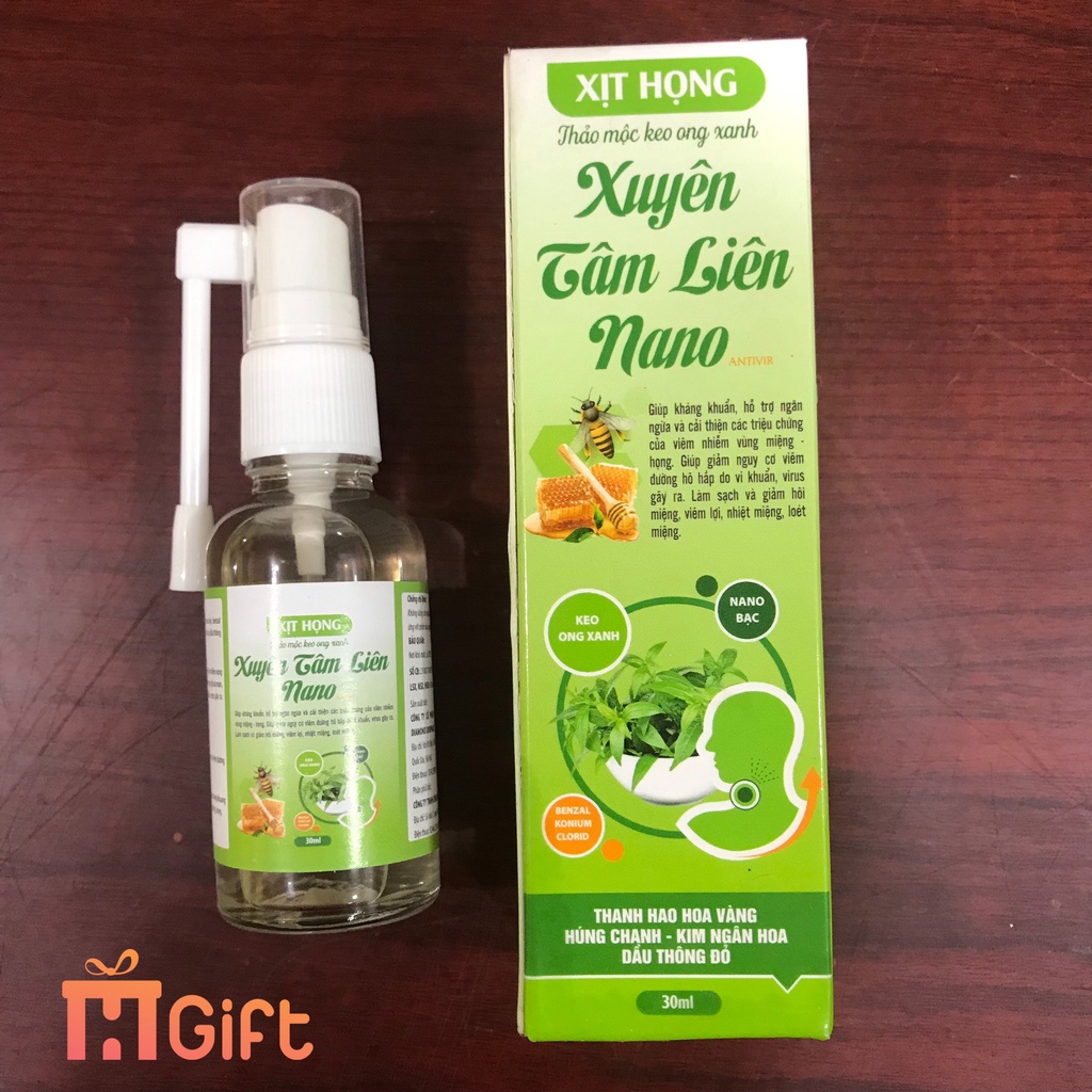 Xịt họng Xuyên Tâm Liên Nano, xịt họng thảo mộc keo ong xanh