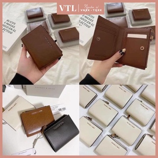 Ví CNK vintage gập nhỏ gọn có khoá kéo chất liệu da lì