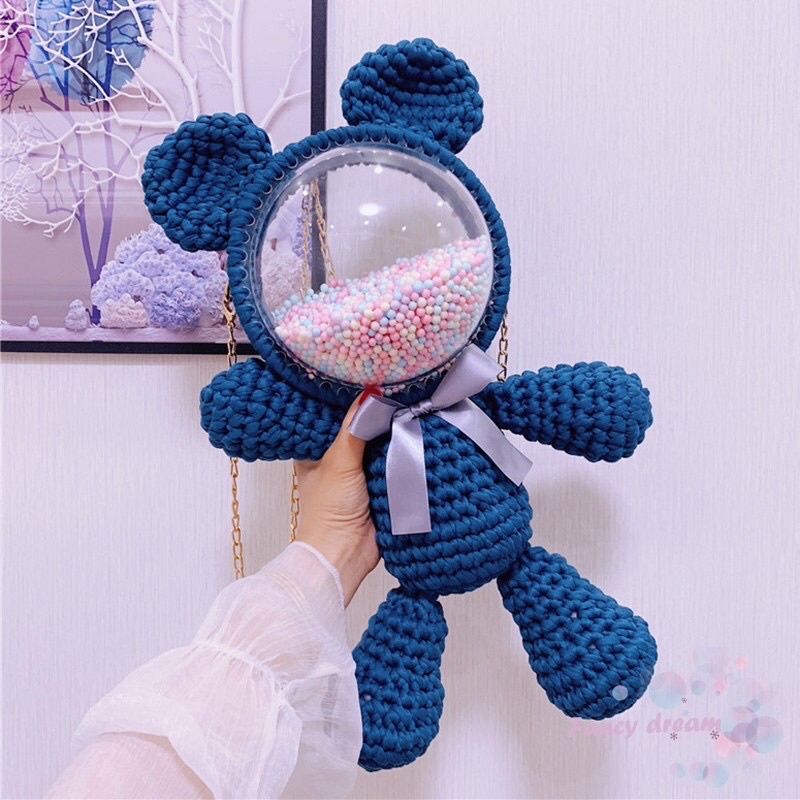 Nguyên liệu tự đan túi xách, balo len móc hình gấu DIY đáng yêu - có hàng đan sẵn