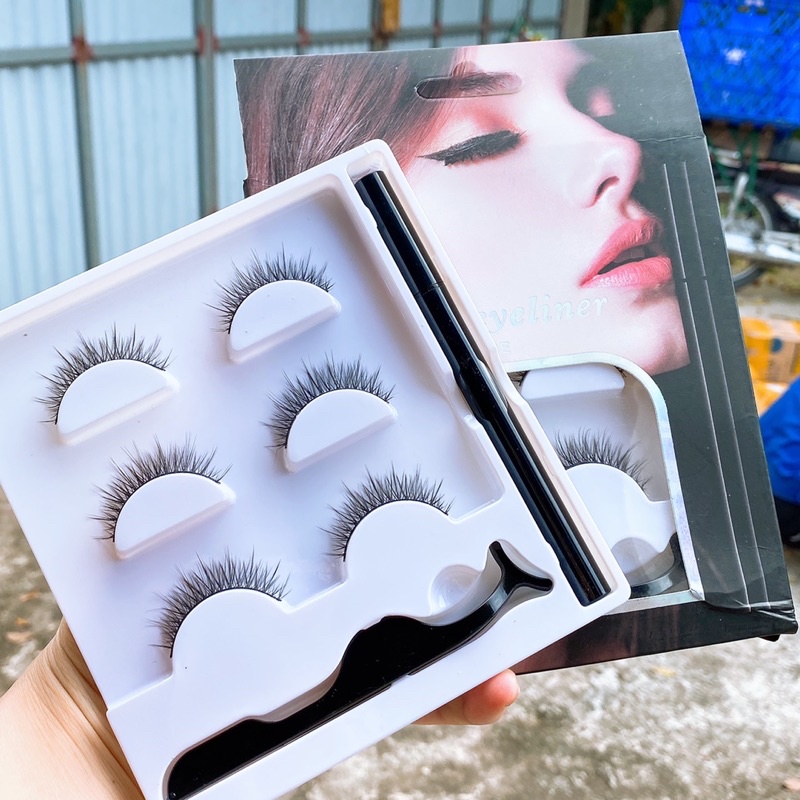 Hộp 3 đôi mi giả lông chồn kèm bút kẻ mắt dạ