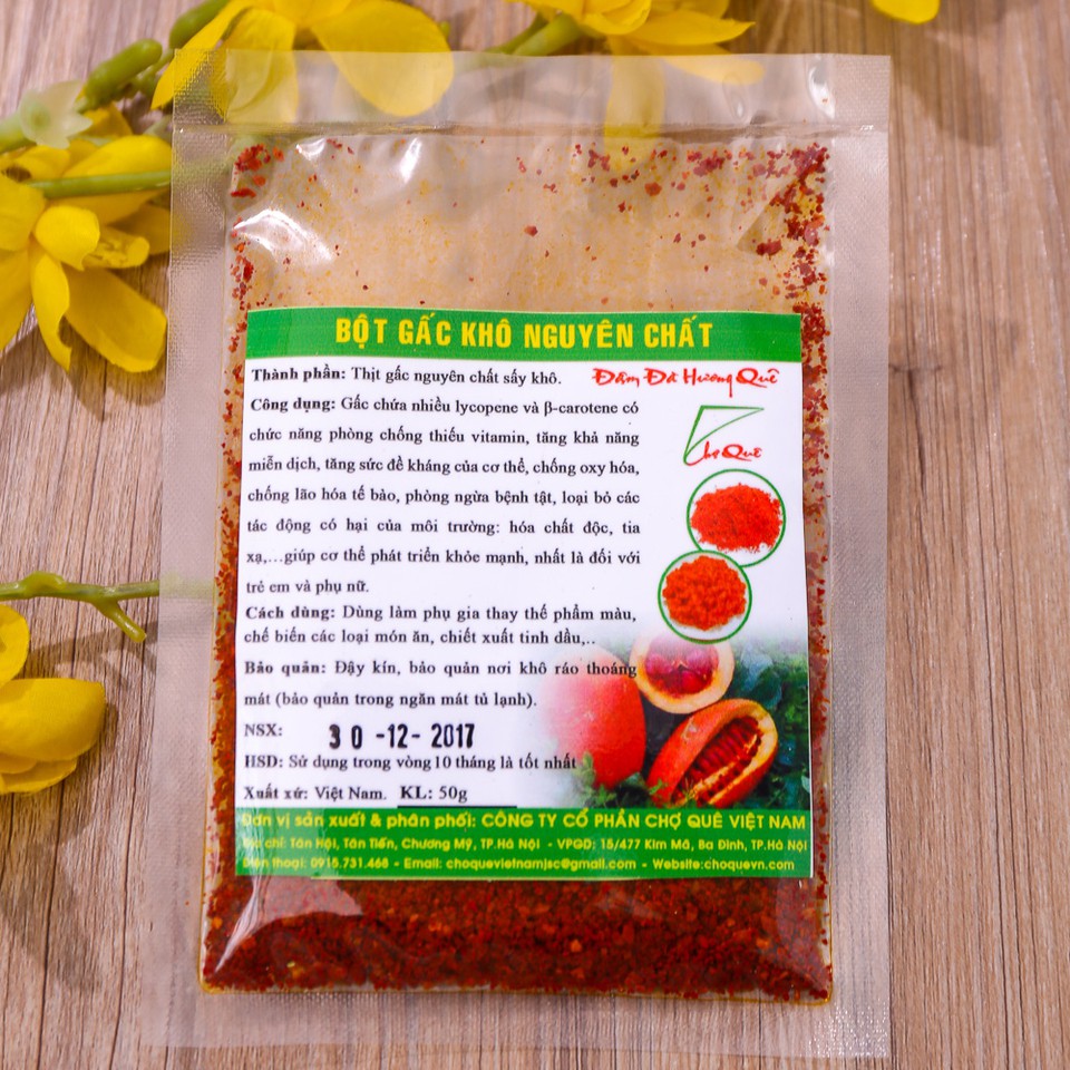 Combo 3 Gói Bột Gấc Khô 50g Nguyên Chất 100% chuyên dùng nấu xôi làm bánh kẹo, thạch, mứt dừa, đồ uống
