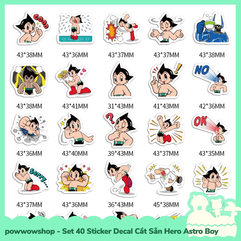 [Sẵn VN - Hỏa Tốc] Set 40 Sticker Mini Decal Dán Trang Trí Vật Dụng Mẫu Hero Astro Boy Classic