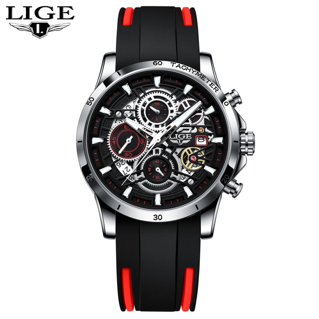 Đồng hồ nam LIGE Đồng hồ Quartz Chronograph sang trọng chống nước