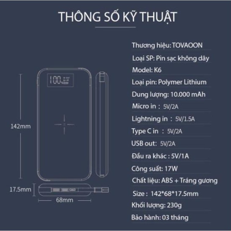 PIN SẠC DỰ PHÒNG KHÔNG DÂY ĐA CỔNG K6 10000MAH: HIỆU NĂNG HOÀN HẢO, SẠC CHẤT LƯỢNG CAO - Home and Garden