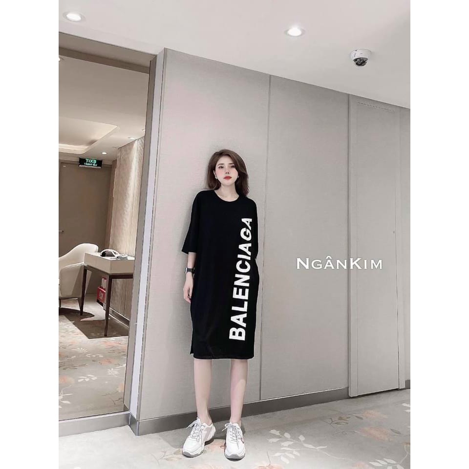 váy suông nữ in chữ balenciaga 2 màu mặc màu hè cực mát