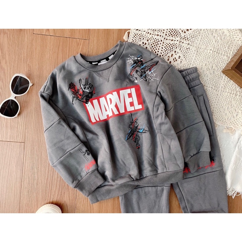 Bộ nỉ bông bé trai màu xám dư xịn