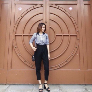 Quần tây baggy lưng thun dây kéo hông