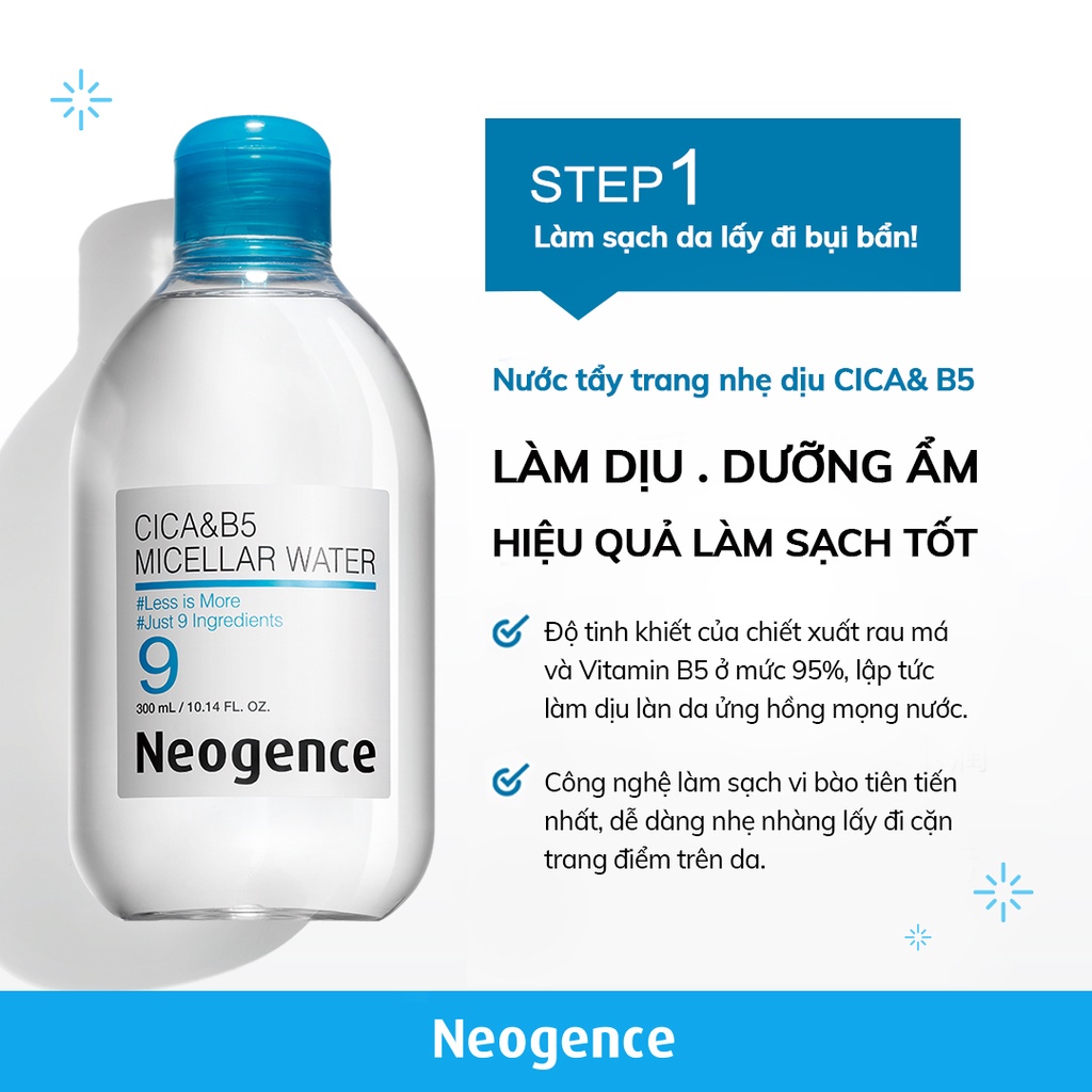 Nước tẩy trang Neogence nhẹ dịu CICA&amp; B5 Micellar water 300ml