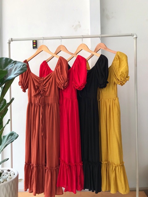 ĐẦM CỔ V lai bèo nhún ngực xd