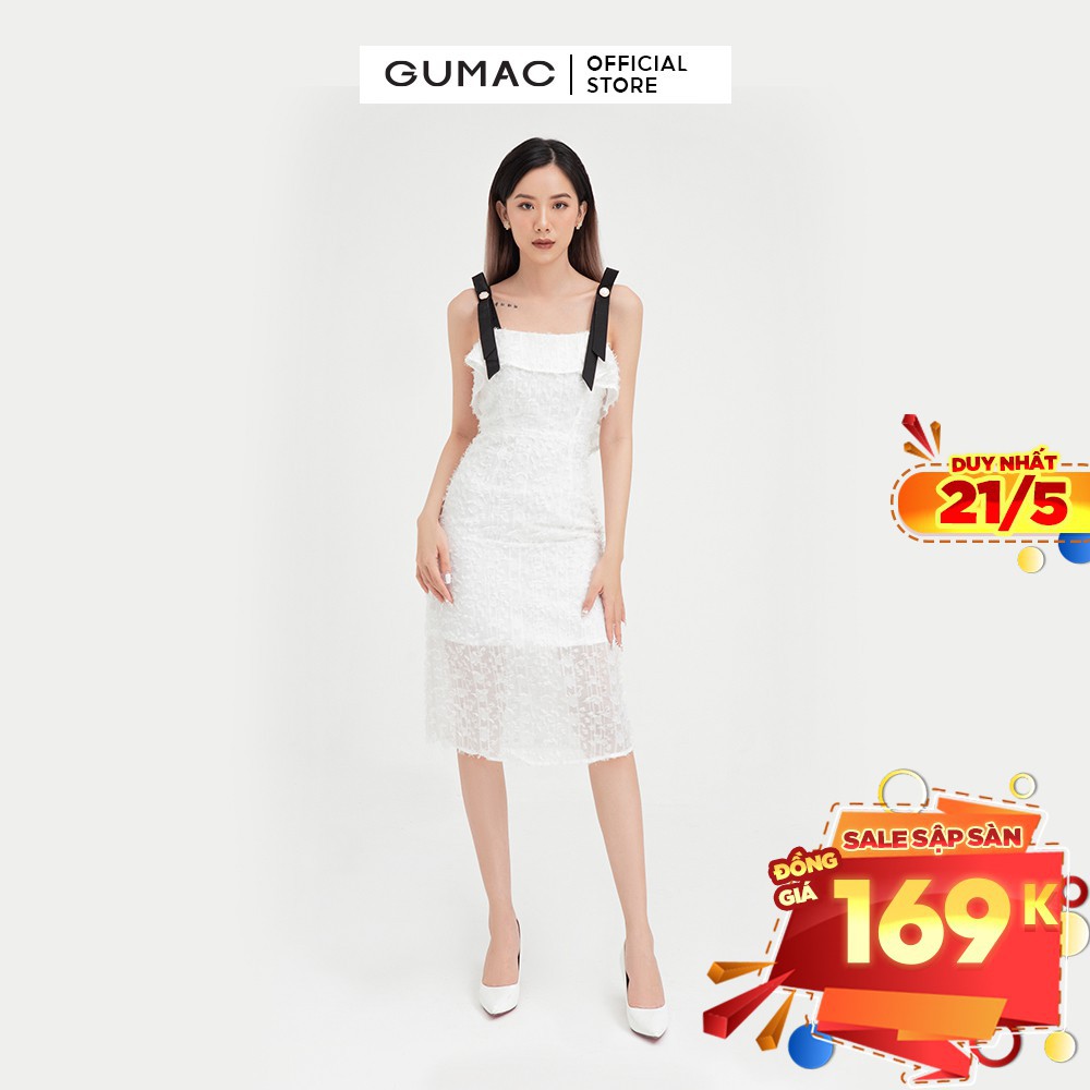 Đầm lệch vai  Đầm nữ 2 dây lông vũ GUMAC đầm dự tiệc ôm body sang trọng DB404