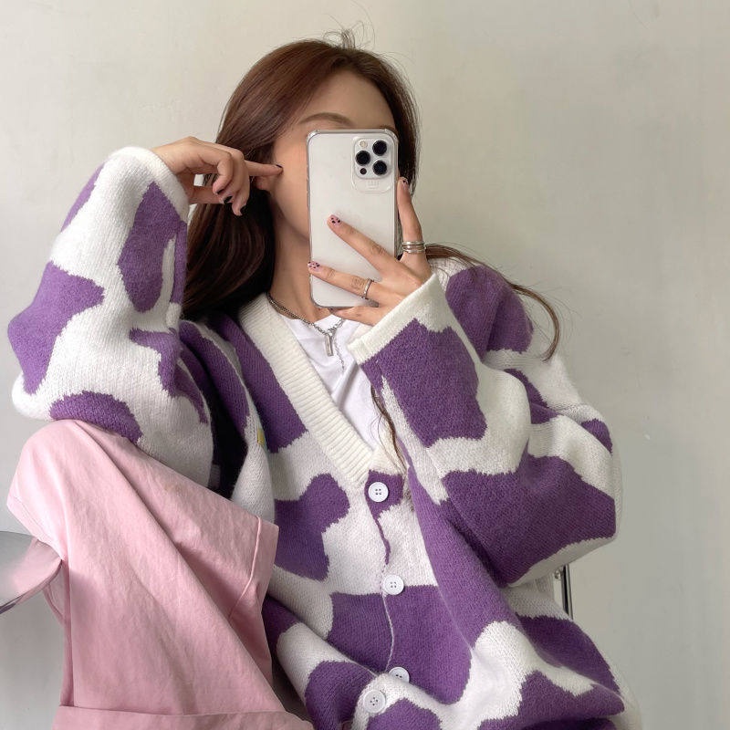 Áo Khoác Cardigan Dệt Kim Dáng Rộng Phong Cách Hàn Quốc Thời Trang Mùa Đông Mới Cho Nữ