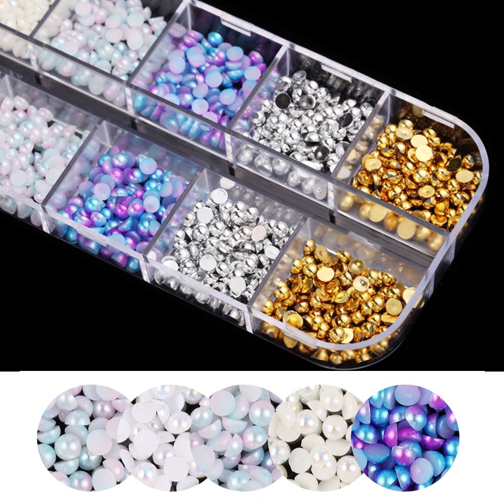 12 Colors 3D Pearls Nail Art Tips Glitter Acrylic Manicure Nail Decors