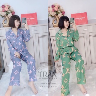 Đồ Bộ Pijiama Lụa Satin Hình LV Tay Dài