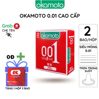 Bao cao su OKAMOTO 001 Siêu Mỏng 2 bao/hộp trơn truyền nhiệt nhanh chống tuột Nhật Bản