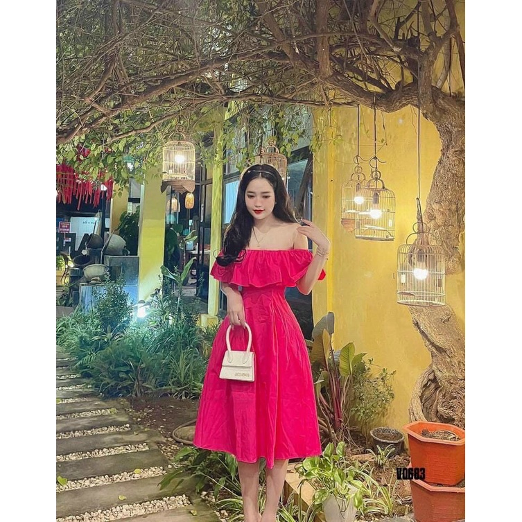 Đầm umi khóa kéo cúp ngực trễ vai, đầm nữ trễ vai ôm eo tôn dáng