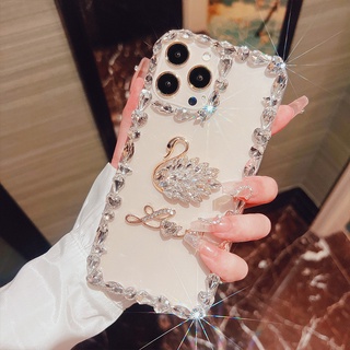 Dành Cho iPhone 16 Kim Cương Thiên Nga Ốp Lưng Điện Thoại Tương Thích Cho Apple ip 15 14 13 12 11 Pro Max XR XS Max X 7 8 14 Plus SE3 12 13 Mini Mềm Trong Suốt Lấp Lánh Kim Cương Giả