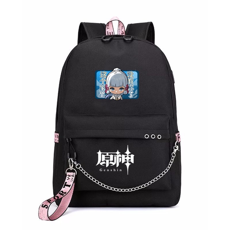 Balo thông minh đen in hình GENSHIN IMPACT ver CHỮ NHẬT anime chibi cặp sách đi học