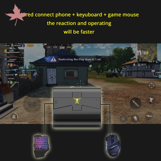 Bộ gồm bàn phím chuột và đầu chuyển đổi hỗ trợ chơi game PUBG trên điện thoại