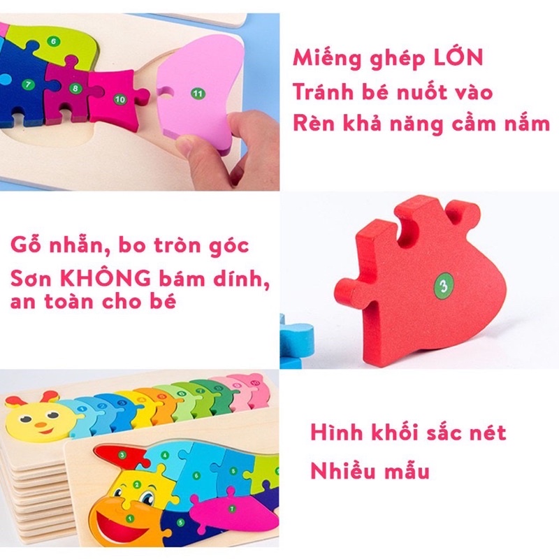 Đồ Chơi Tranh Gỗ Ghép Nối 10 số 3D cho bé ❤️Giáo cụ Montessori❤️phát triển tư duy và vận động