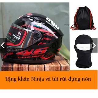 Mũ Full Face AGU 46 tem phản quang màu đỏ TẶNG túi đựng và khăn ninja