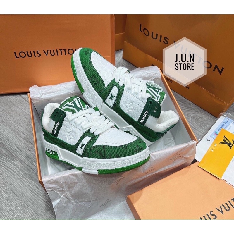 GIÀY L.V TRAINER SNEAKER GREEN WHITE LAI AU