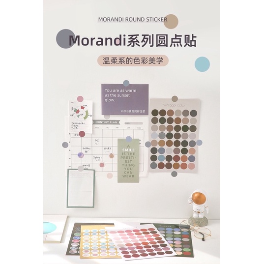 🌸SET 48 STICKER DÁN TRANG TRÍ HÌNH TRÒN NHIỀU MÀU SẮC, NHÃN DÁN TRÒN PHONG CÁCH MORANDI🌸