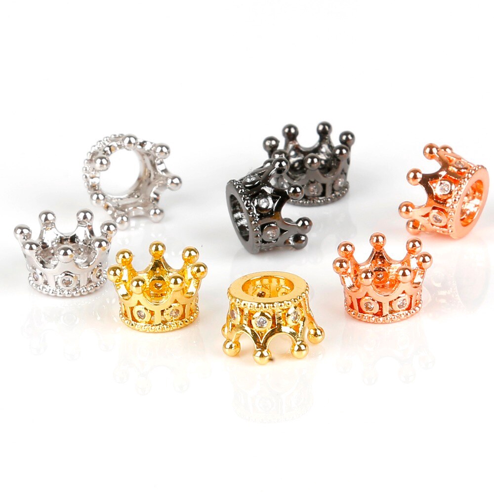 Hạt xỏ hình vương miện chất liệu zirconia ánh kim loại/ ánh đồng kích thước 7 * 11mm dành cho làm trang sức DIY