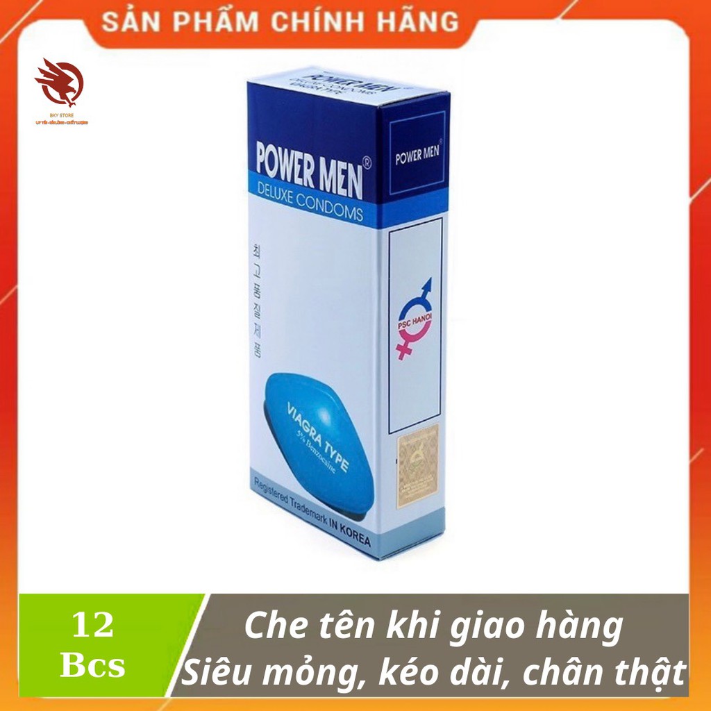 [ CHÍNH HÃNG ] - Bao Cao Su  Powermen Viagra, siêu mỏng, kéo dài thời gian guan hệ - Hộp 12 cái