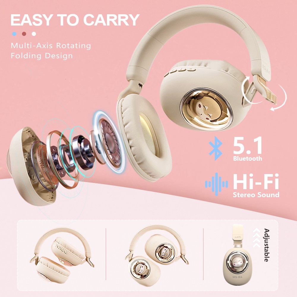 Tai Nghe Chụp Tai Bluetooth Không Dây / Hifi Có Mic Dễ Thương Cho PS4 / Điện Thoại