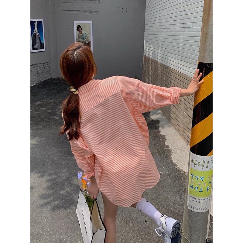 ⚡️BÁN SỈ⚡️Áo sơmi oversize kẻ cam