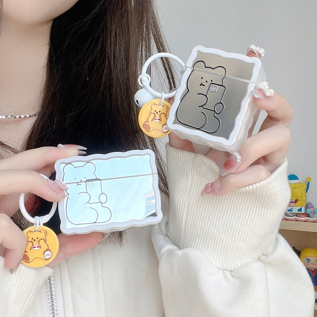 Vỏ Bảo Vệ Hộp Sạc Tai Nghe Bluetooth AirPods 1 2 pro 3 2021 Bằng Silicon tpu Mềm Trong Suốt Hình Gấu Có Móc Khóa