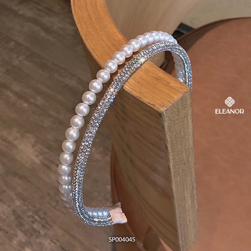 Băng đô cài tóc nữ Eleanor Accessories viền đôi đính đá ngọc trai nhân tạo phụ kiện tóc 4045