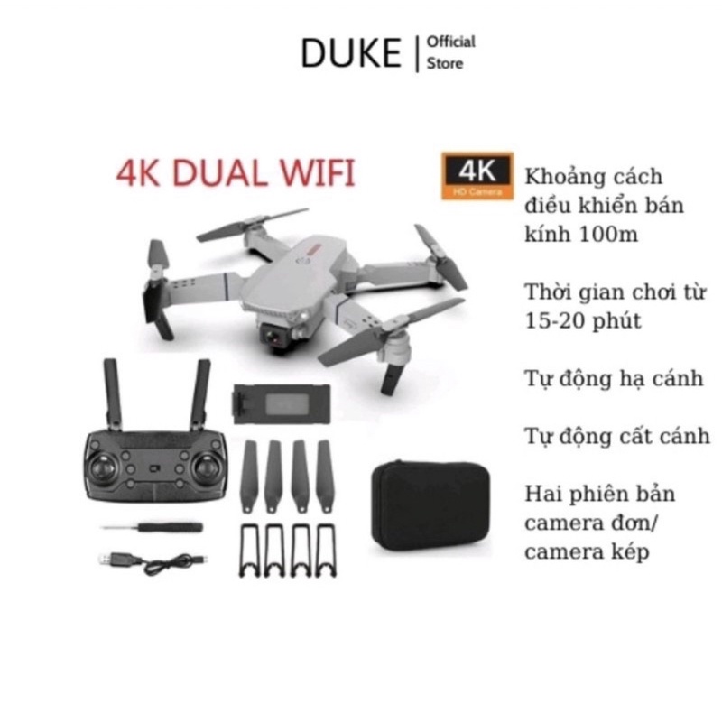 Flycam E88 pin 1800mah,máy bay điều khiển từ xa 4 cánh camera 4k siêu bền bảo hành 3 tháng