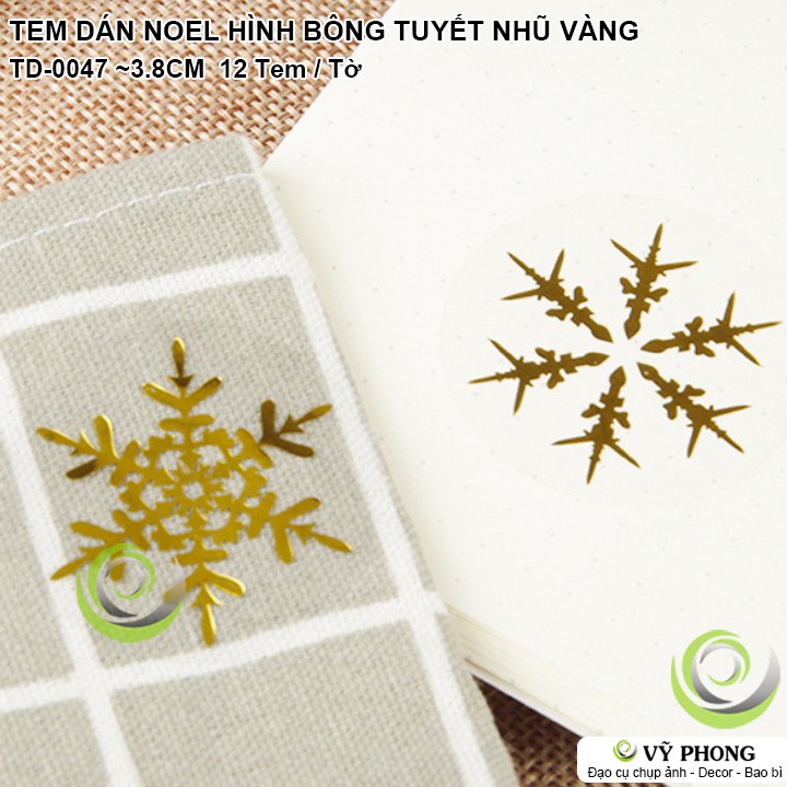 TEM DÁN STICKER NHÃN DÁN NOEL GIÁNG SINH HÌNH BÔNG TUYẾT NHŨ VÀNG TRANG TRÍ NIÊM PHONG BAO BÌ HỘP TD-0047