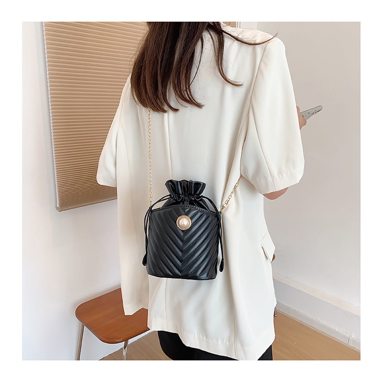 Túi đeo chéo JASMIN NOIR hình trụ in họa tiết kẻ sọc xinh xắn cho nữ tùy chọn màu sắc